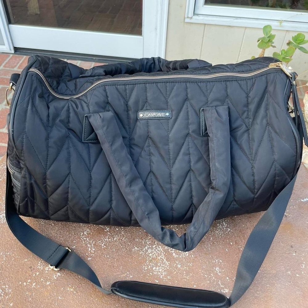 joan and david Black quilted travel duffel bag carry on / on great condition